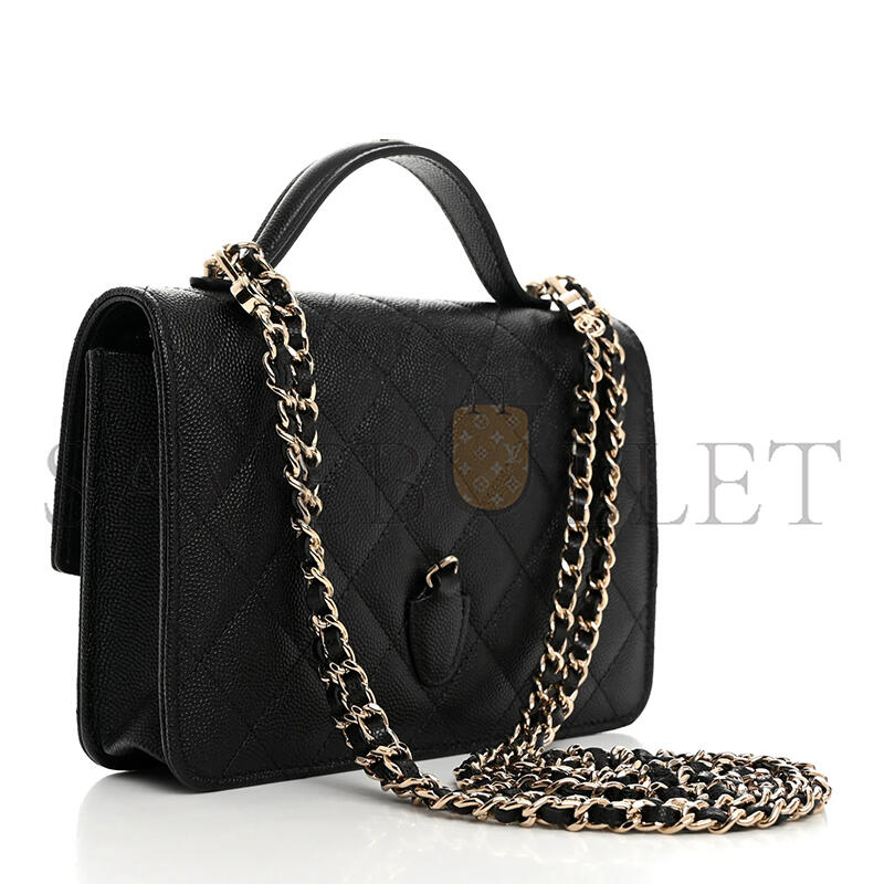Ch**el caviar quilted trendy handle clutch with chain black (18*14*4cm)